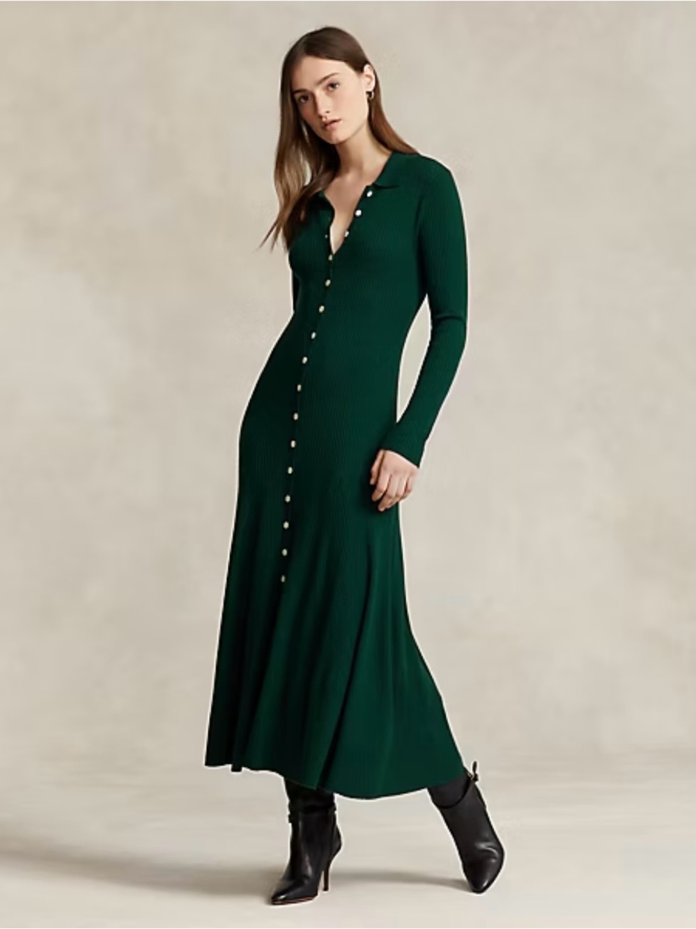 Polo Ralph Lauren Rib-Knit Merino Wool Polo Sweater Dress - Picture 1 of 13